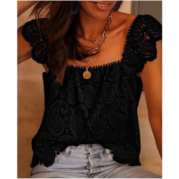 018 Boho Paisley Lace Crochet Ruffle Tank Top - Picture 7 of 12